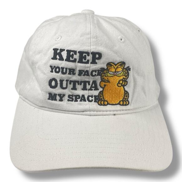 Vintage White Garfield Dad Hat Keep Your Face Outta My Space - Picture 1 of 5